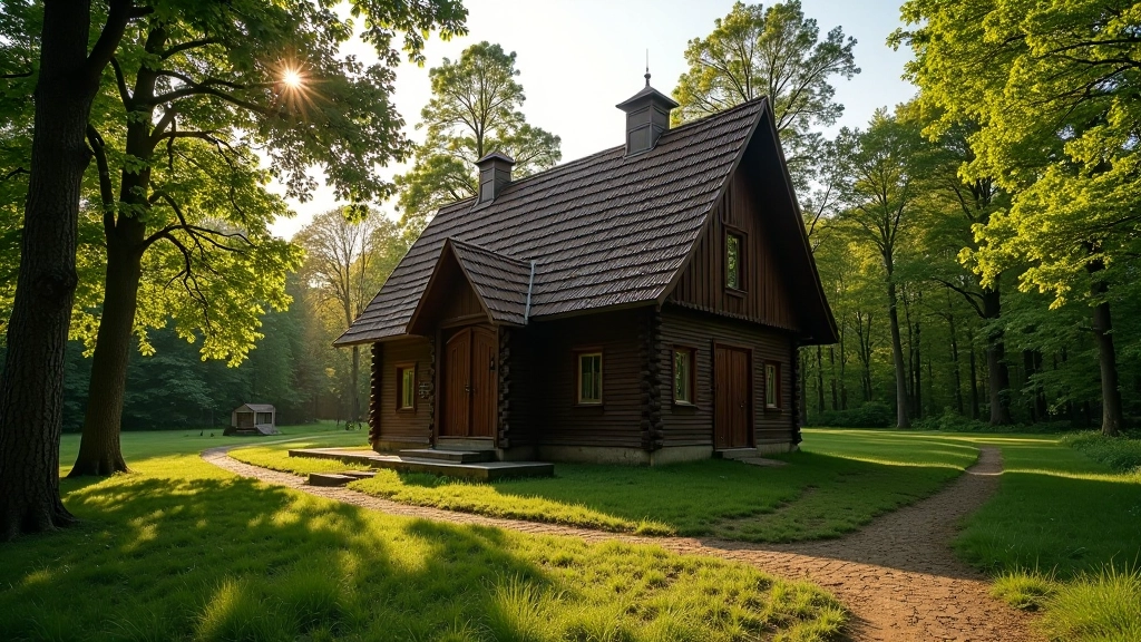 Skaista ciemata mantojuma taka ar senu kapli starp kokiem